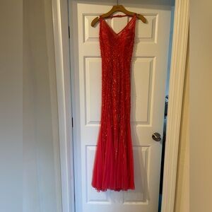 Cache Pink Beaded Prom Gown